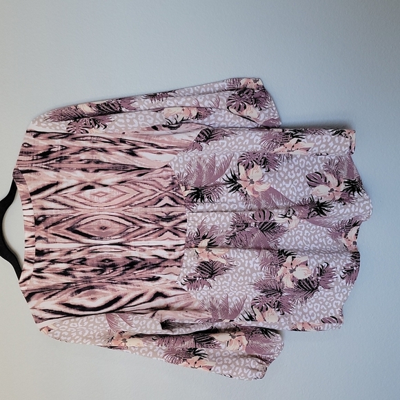 Fig & Flower Popover Office Boho Mixed Print Blouse Top Medium - Picture 5 of 5